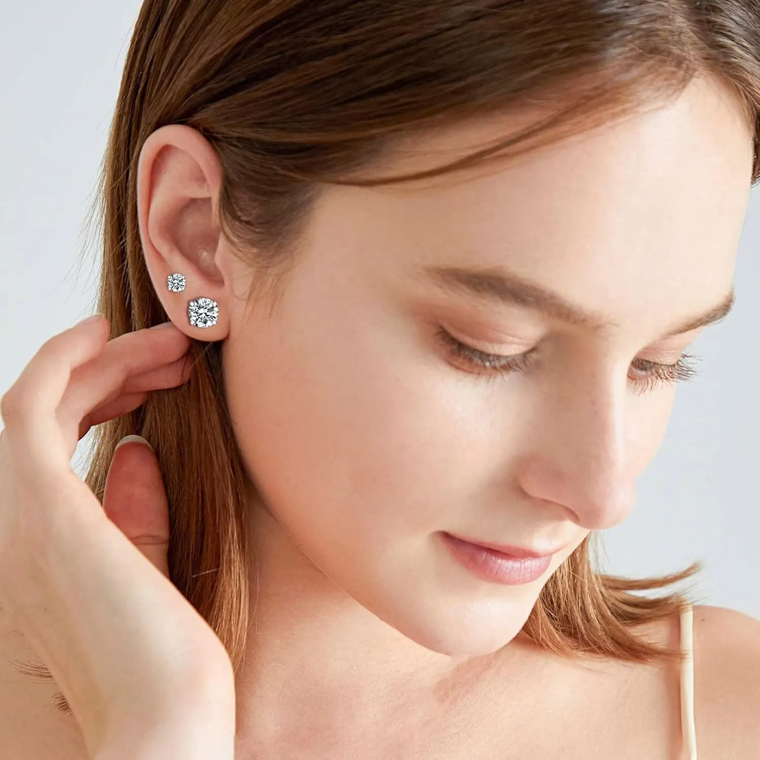 Cylindrical Stud Earrings Cubic Zirconia Wedding Earrings Stylish Minimalist Design Engagement Earrings for Women (Silver, 4)