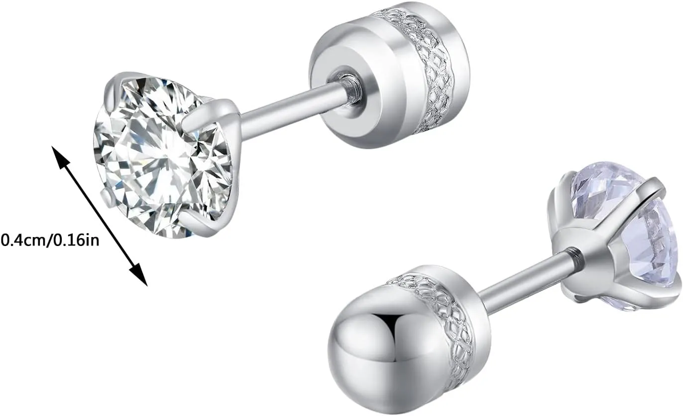 Cylindrical Stud Earrings Cubic Zirconia Wedding Earrings Stylish Minimalist Design Engagement Earrings for Women (Silver, 4)