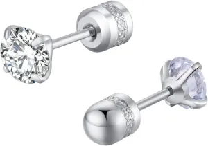 Cylindrical Stud Earrings Cubic Zirconia Wedding Earrings Stylish Minimalist Design Engagement Earrings for Women (Silver, 4)