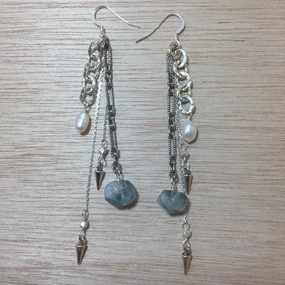 Sterling Silver Aquamarine Freshwater Pearl Earrings Business Piece