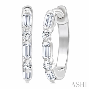 1/5 Ctw Baguette & Round Cut Diamond Petite Huggie Earrings in 10K White Gold True Touch