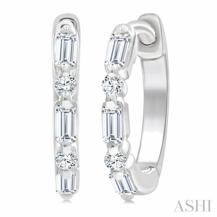 1/5 Ctw Baguette & Round Cut Diamond Petite Huggie Earrings in 10K White Gold True Touch