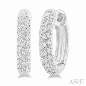 1/5 Ctw Petite Swirl Pattern Round Cut Diamond Fashion Huggies in 10K White Gold Trend Focused Sparkling Accent