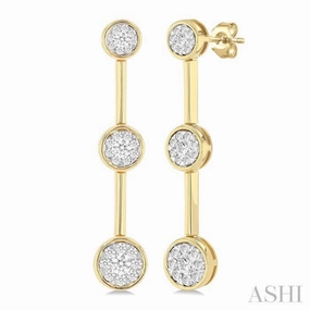 3/4 Ctw Lovebright Circular Mount & Bar Link Round Cut Diamond Fashion Earrings in 14K Yellow and White Gold Formal Wear
