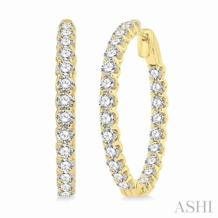 5 Ctw Inside-Out Round Cut Diamond Hoop Earrings in 14K Yellow Gold Engagement Style Sleek Style