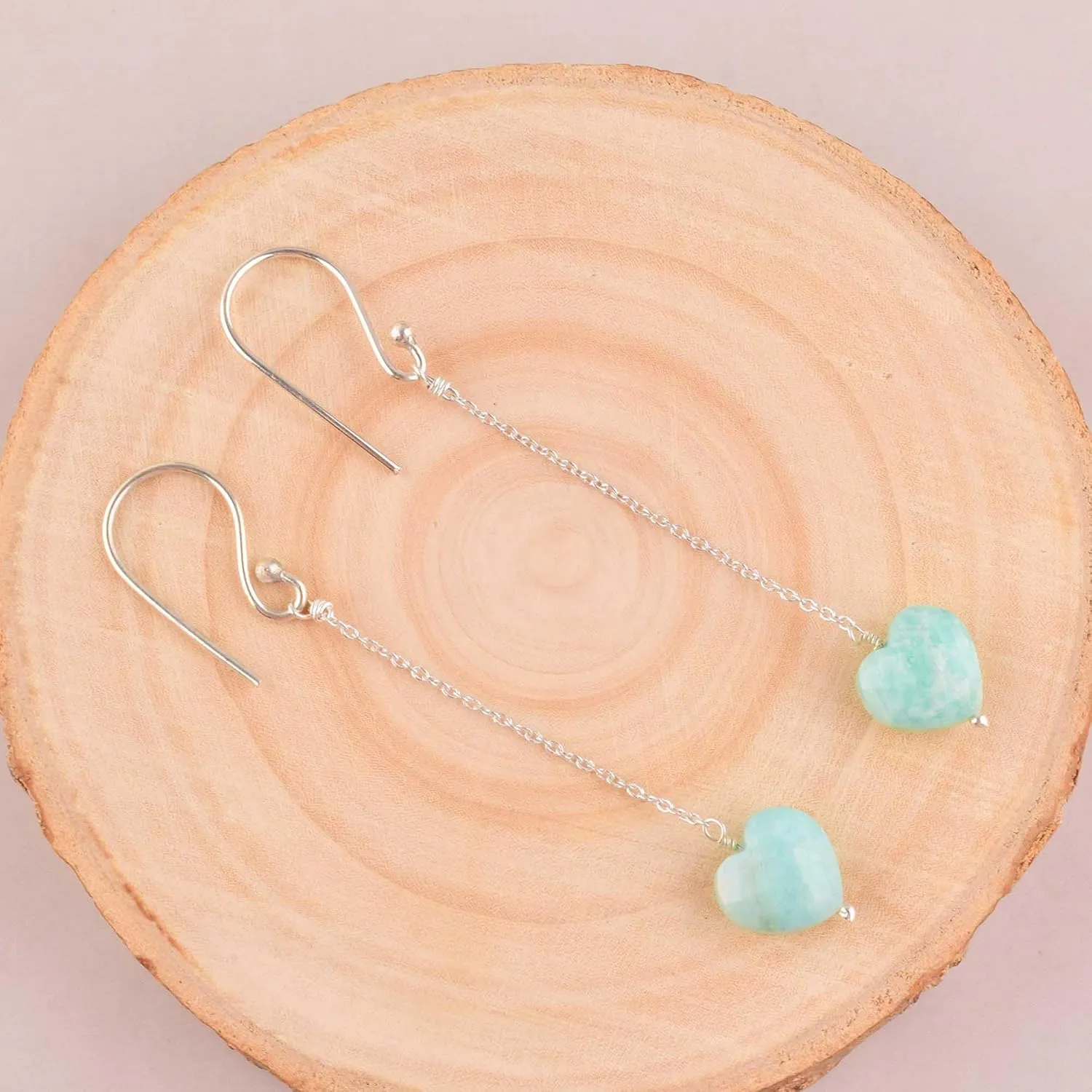 Dainty Amazonite Heart Crystals Earrings, Protection Gemstone Earring, Energy Healing Spiritual Crystals, Birthday, Gift for Women, Teen Girl, Anniversary Gemstone Jewelry (amazonite)