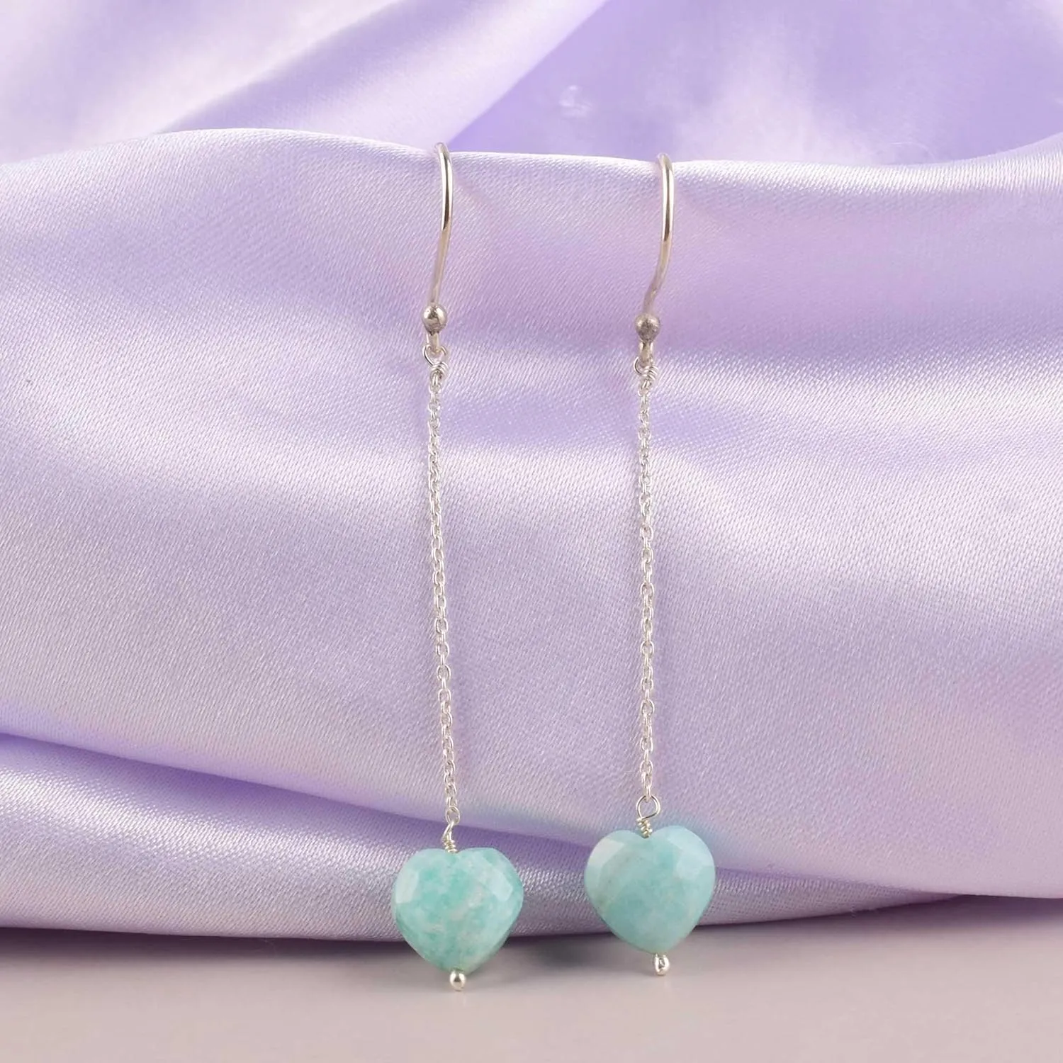 Dainty Amazonite Heart Crystals Earrings, Protection Gemstone Earring, Energy Healing Spiritual Crystals, Birthday, Gift for Women, Teen Girl, Anniversary Gemstone Jewelry (amazonite)
