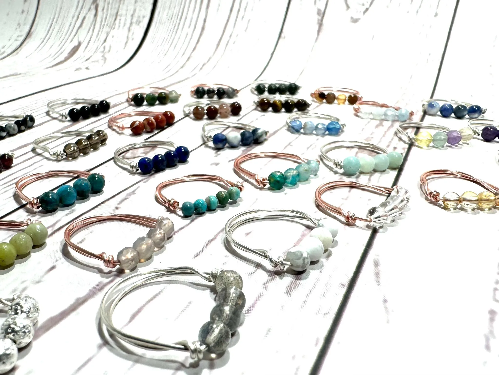 Dainty Crystal Beaded Ring - Wire Wrapped