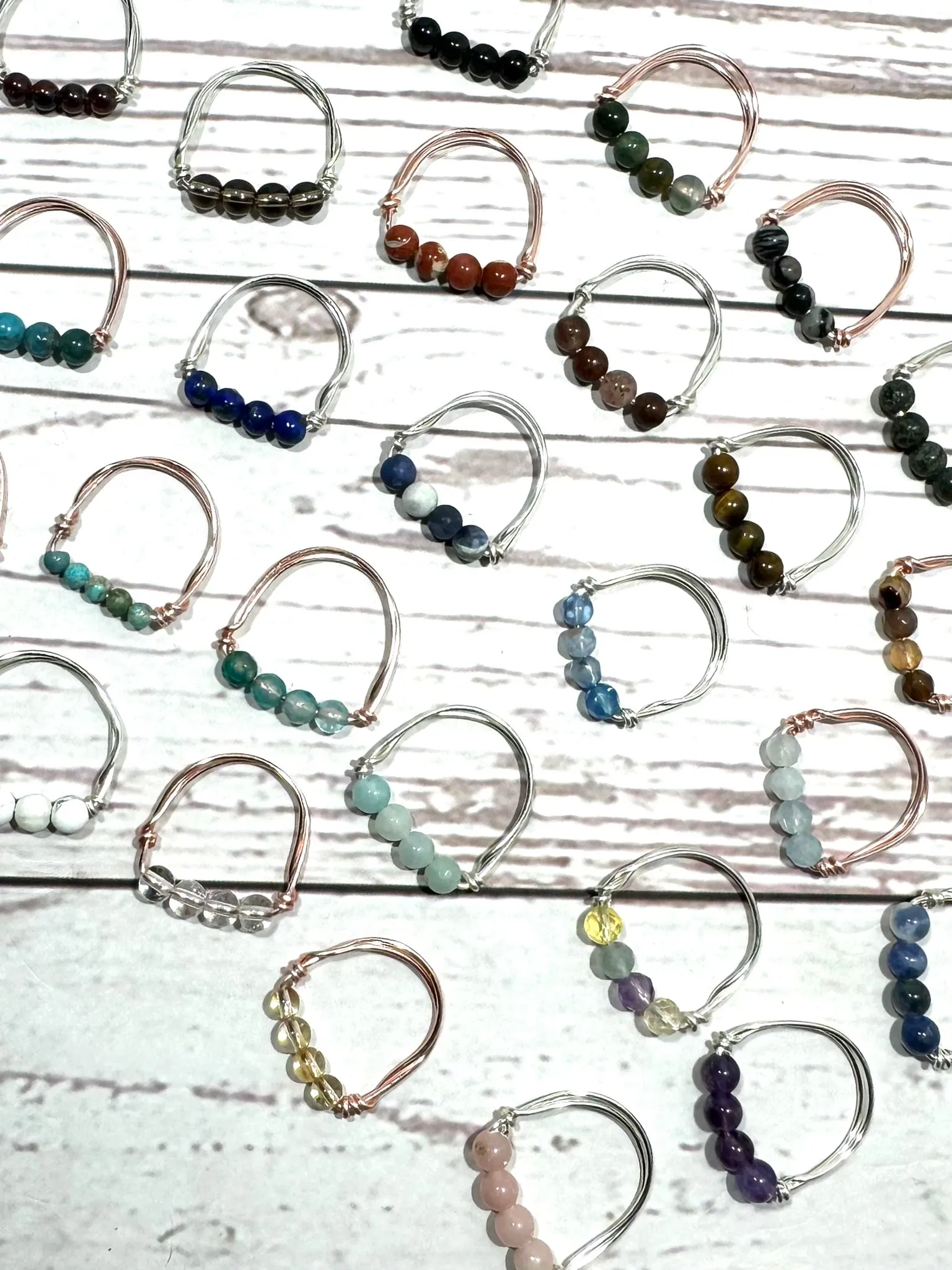 Dainty Crystal Beaded Ring - Wire Wrapped