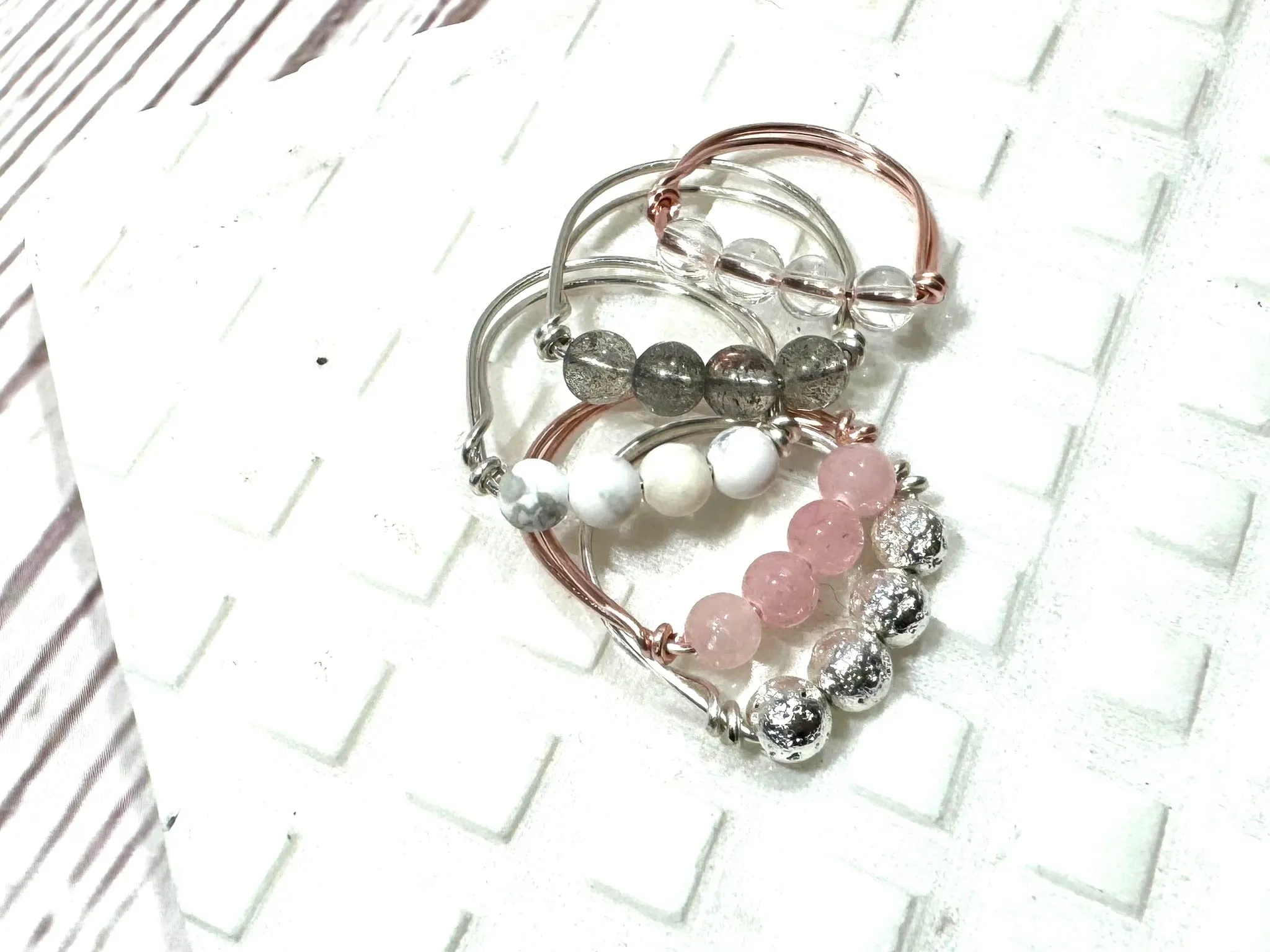 Dainty Crystal Beaded Ring - Wire Wrapped