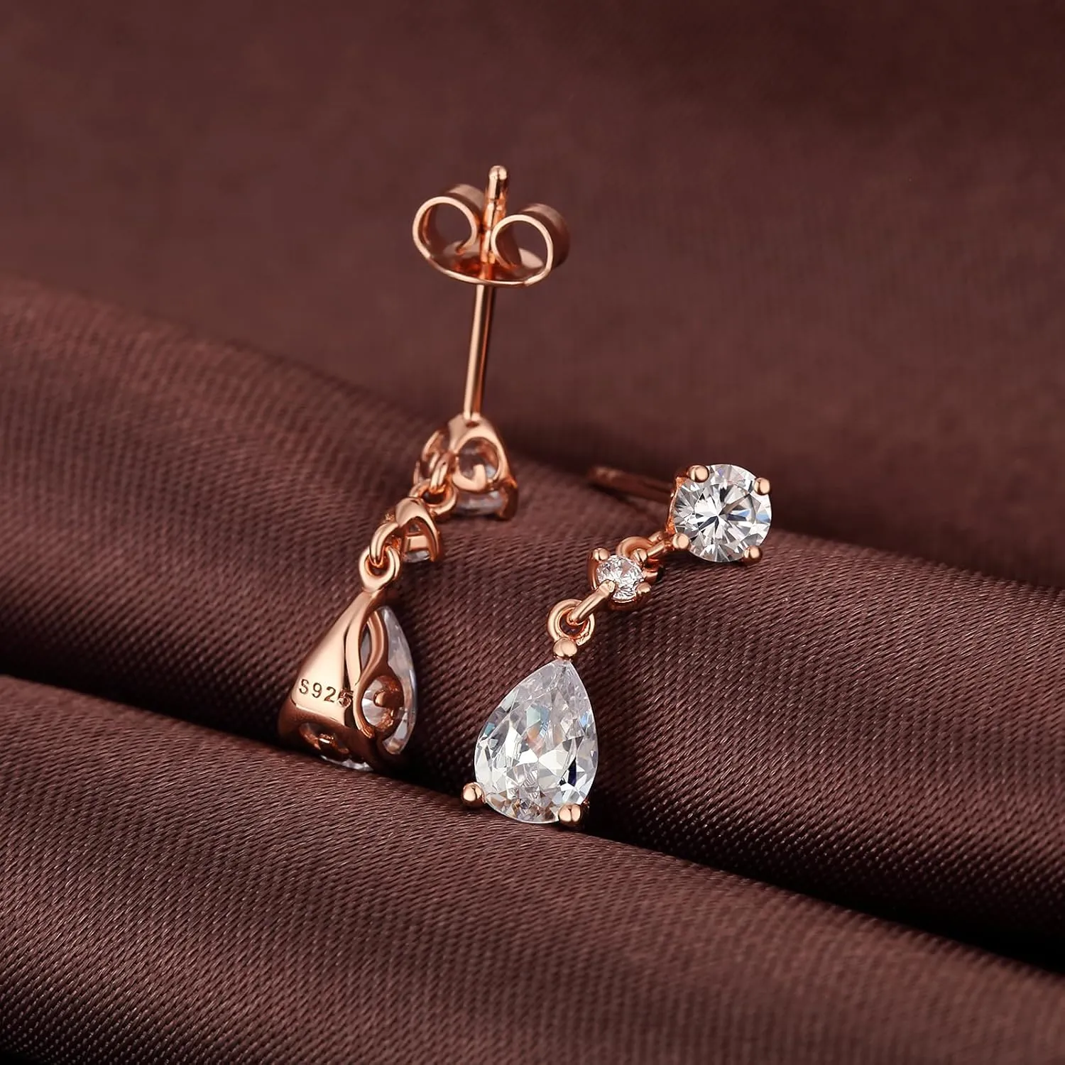 Dainty Dangle Drop Earrings for Women, 18K White Gold Simulated Diamond Stud Earrings 925 Sterling Silver Cubic Zirconia Small Drop Earrings for Women