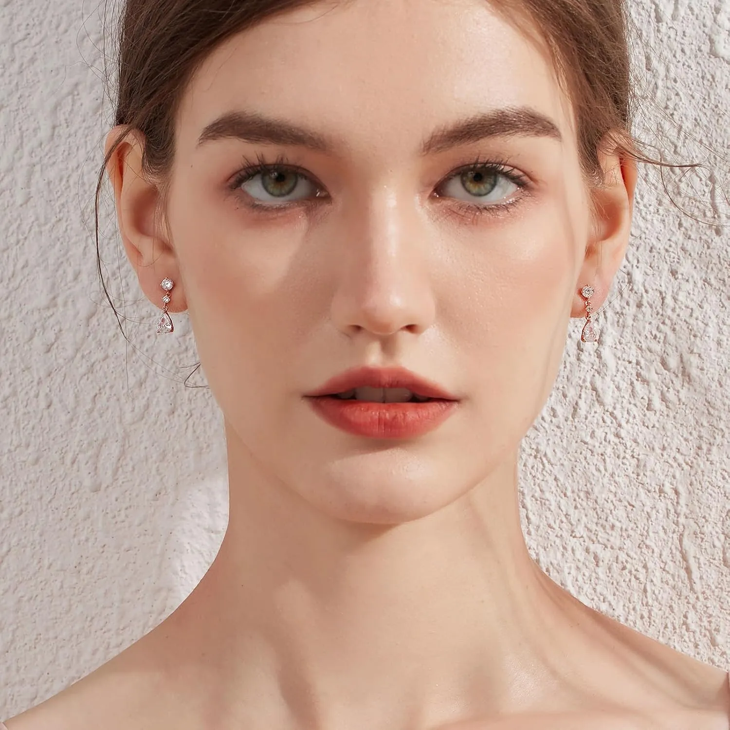 Dainty Dangle Drop Earrings for Women, 18K White Gold Simulated Diamond Stud Earrings 925 Sterling Silver Cubic Zirconia Small Drop Earrings for Women