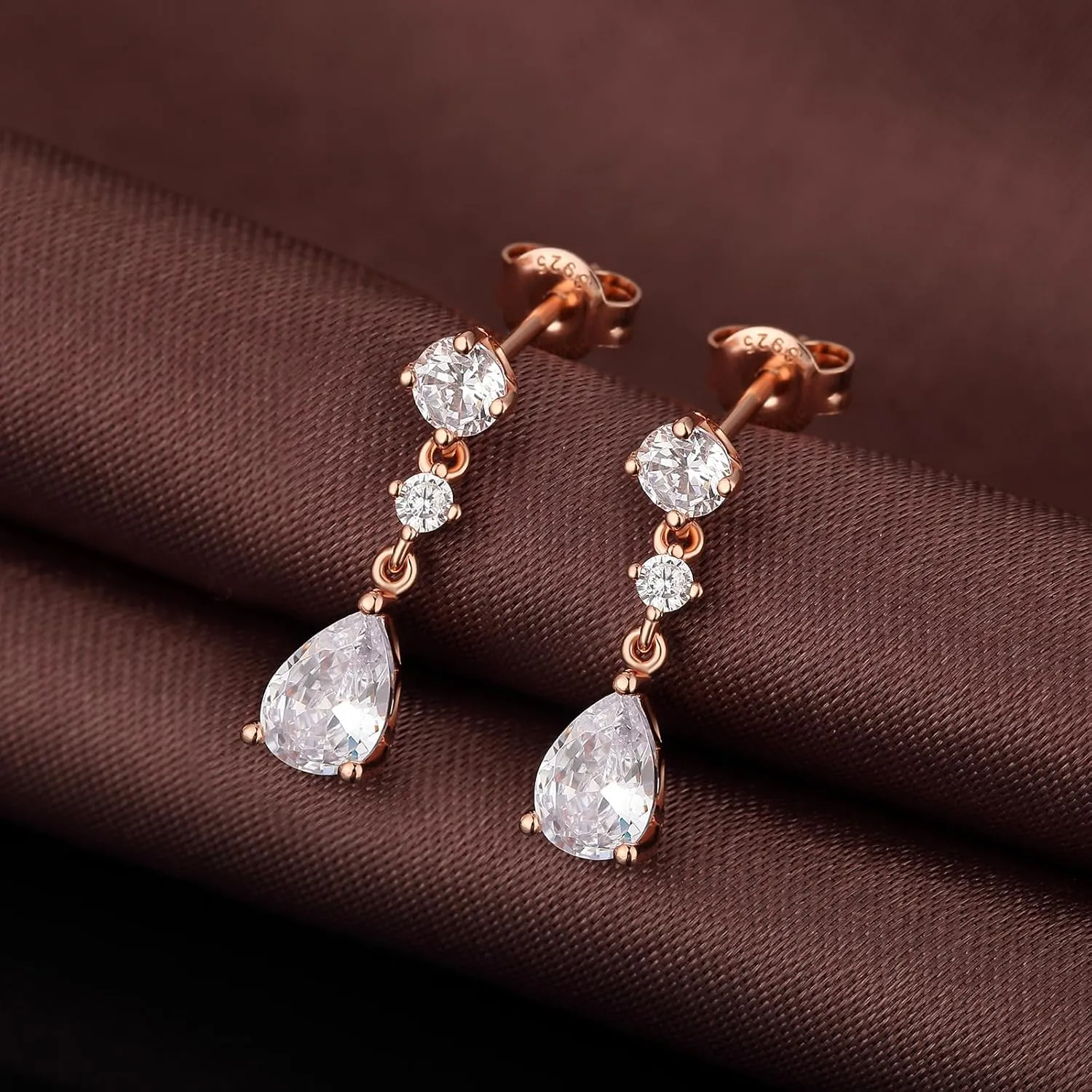 Dainty Dangle Drop Earrings for Women, 18K White Gold Simulated Diamond Stud Earrings 925 Sterling Silver Cubic Zirconia Small Drop Earrings for Women