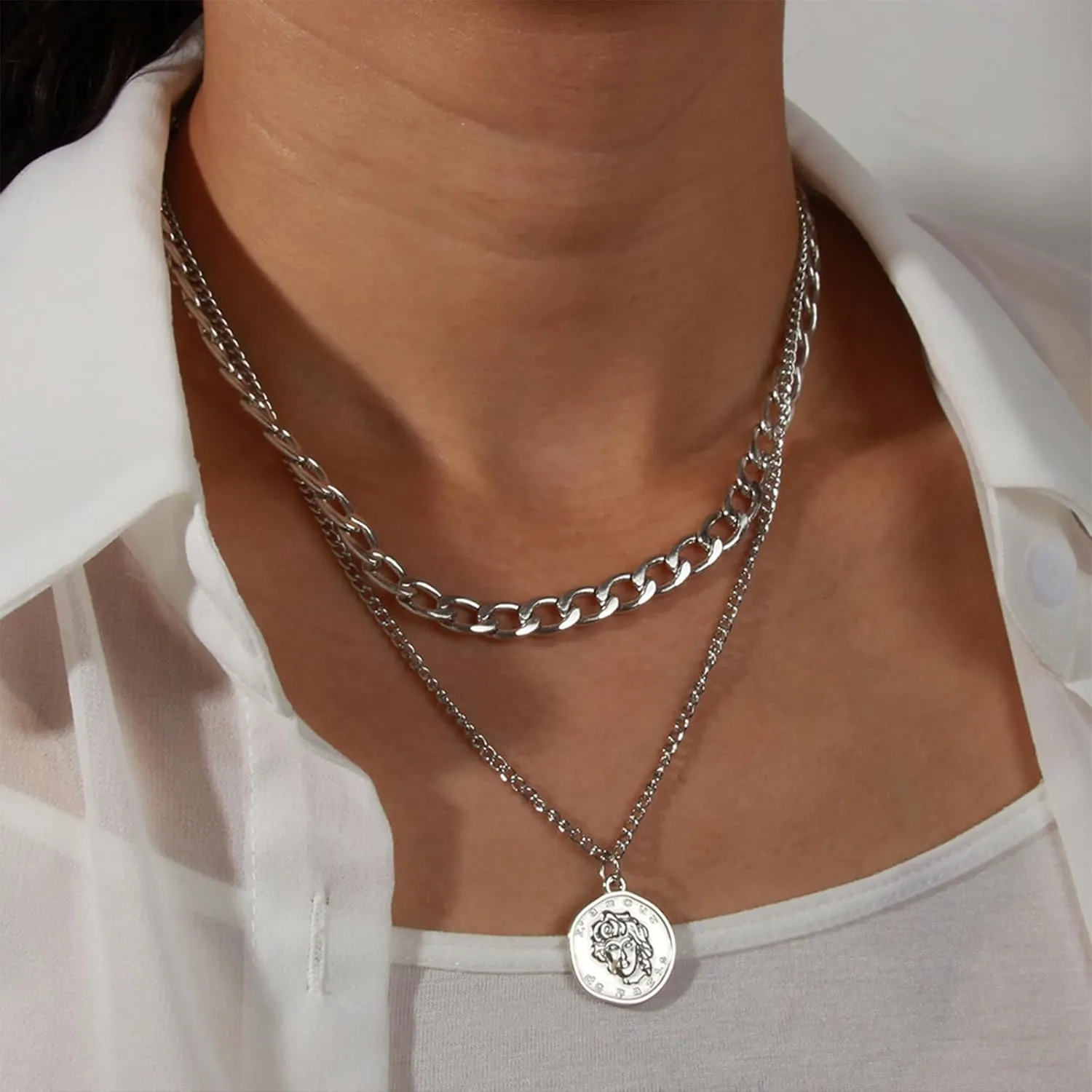 Dainty Gold Necklace for Women Layered Necklaces for Women Gold Stacked Necklaces Punk Cuban Chain Necklace Silver Layered Necklaces Gold Jewelry for Women