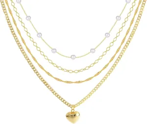 Dainty Gold Necklaces for Women 14k Gold Plated Heart Pendant Necklace Paperclip Chain Pearl Necklaces Layered Necklaces Jewerly