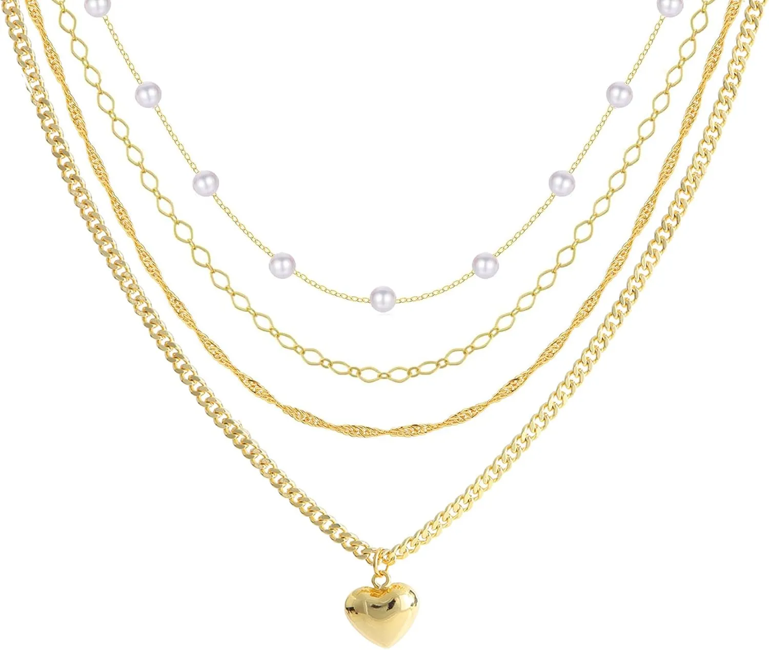 Dainty Gold Necklaces for Women 14k Gold Plated Heart Pendant Necklace Paperclip Chain Pearl Necklaces Layered Necklaces Jewerly