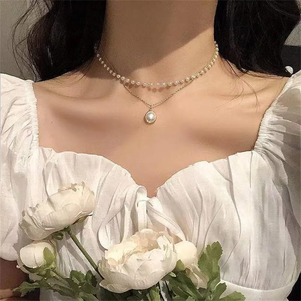 Dainty Gold Pearl Choker Necklace Tiny Imitation Pearl Pendant Necklaces Layered Pearl Necklaces Pearl Jewelry Gift for Women