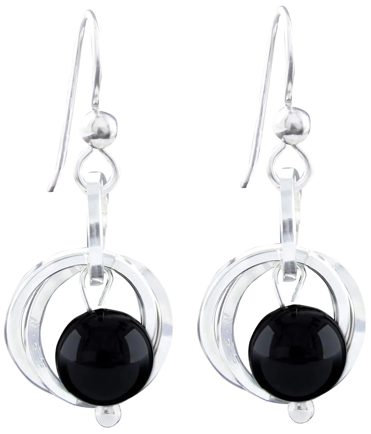 Dainty Real Black Onyx Small Dangle Earrings with .925 Sterling Silver Circles Minimalist Jewelry Gift Idea for Women