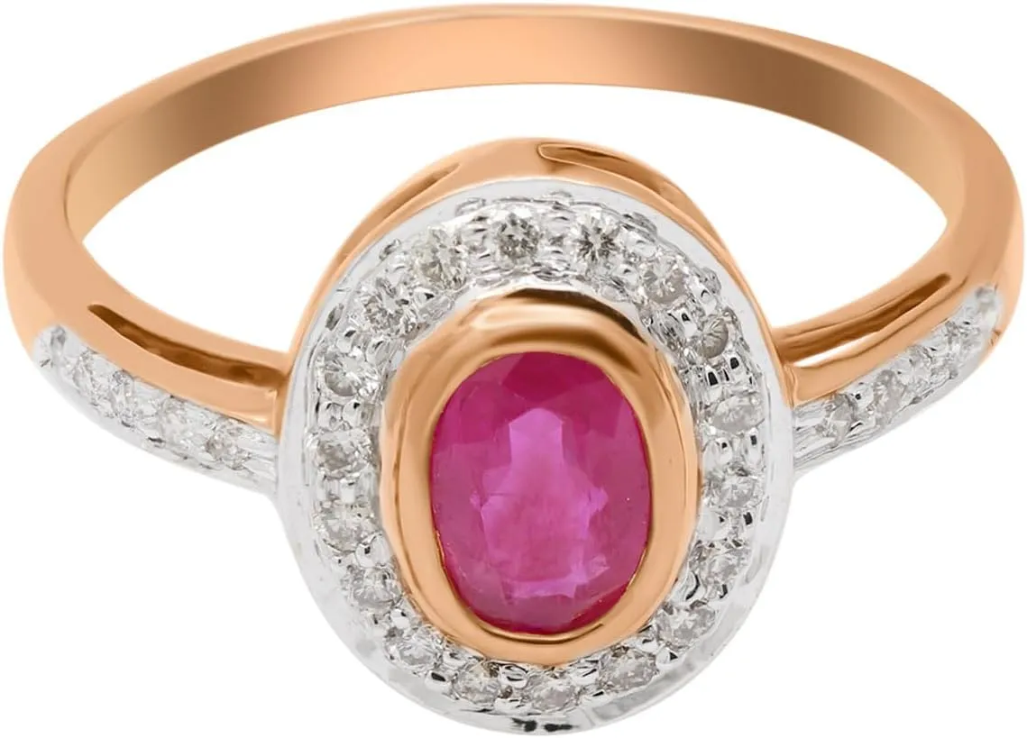 Dainty Ruby Diamond 18k Gold Ring For Women July Birthstone Vintage Rings Delicate Wedding Halo Ring Ruby Halo Rings Gift Jewelry For Her Christmas Jewelry