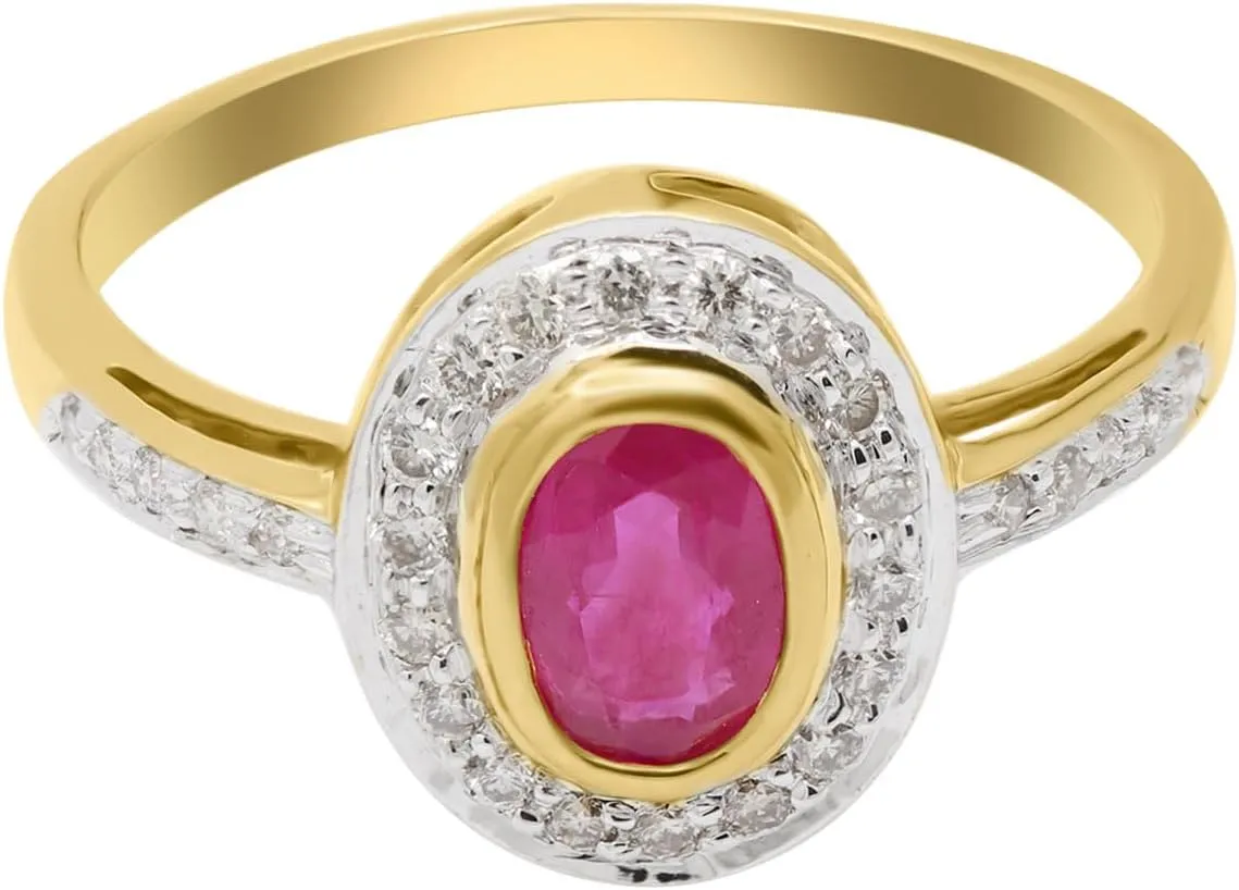 Dainty Ruby Diamond 18k Gold Ring For Women July Birthstone Vintage Rings Delicate Wedding Halo Ring Ruby Halo Rings Gift Jewelry For Her Christmas Jewelry
