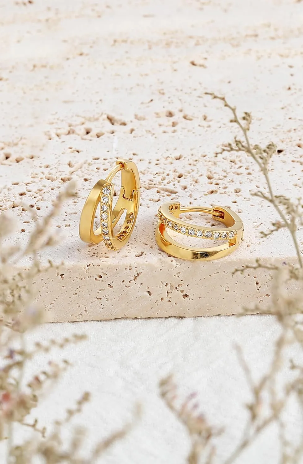Dainty Small Hoop Earrings for Women -Trendy 14K Gold/Silver Plated Hypoallergenic Lightweight Huggie Earring Double Hoops Earrings for Women Fashion