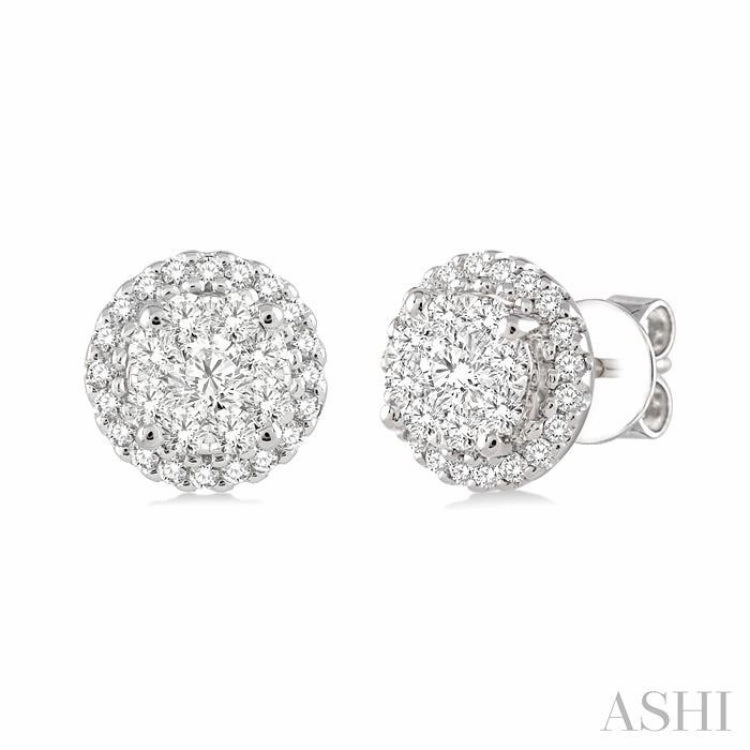 Sleek Glow Stylish Outfit 1/2 Ctw Lovebright Round Cut Diamond Earrings in 14K White Gold