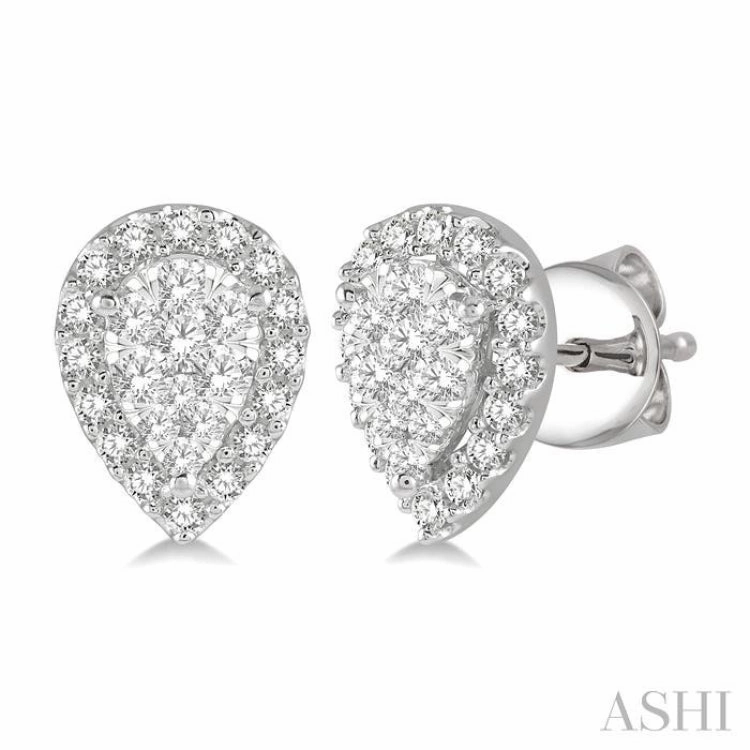 Chic Style Lustrous Craft 1/2 Ctw Pear Shape Lovebright Diamond Stud Earrings in 14K White Gold
