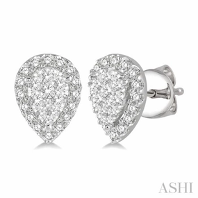 Chic Style Lustrous Craft 1/2 Ctw Pear Shape Lovebright Diamond Stud Earrings in 14K White Gold