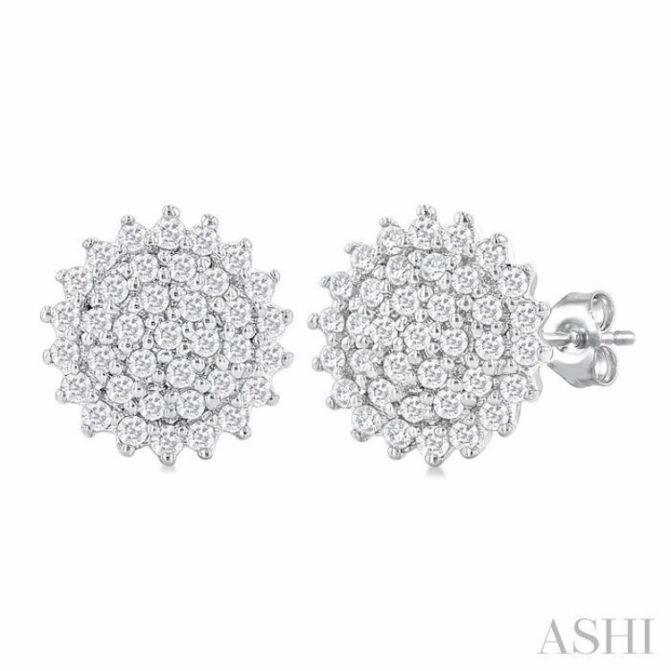 Sparkling Detail 1/5 Ctw Petite Round Shape Round Cut Diamond Cluster Fashion Stud Earring in 10K White Gold
