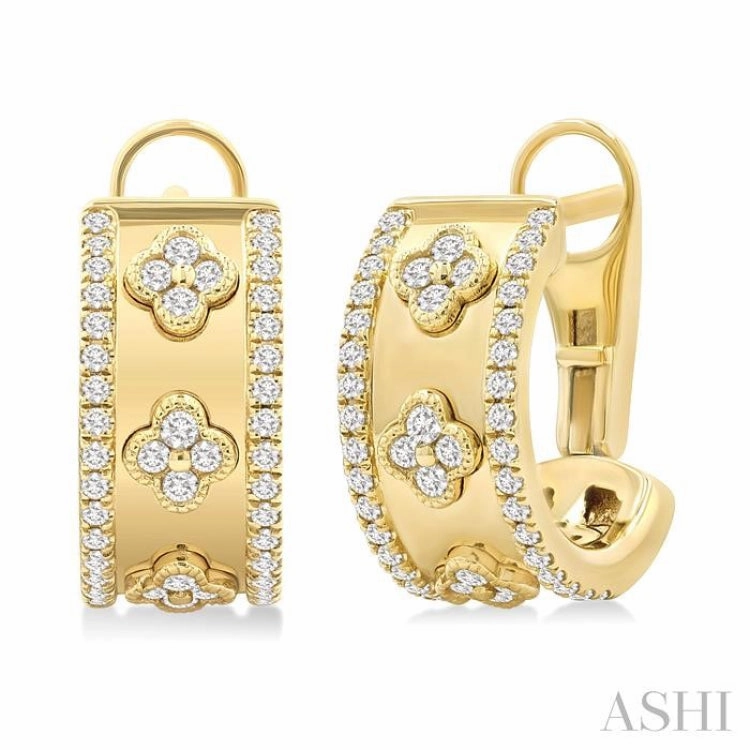 1/2 Ctw Round Cut Diamond Clover Fashion Hoop Earrings in 14K Yellow Gold Minimalist Edge Party Moment