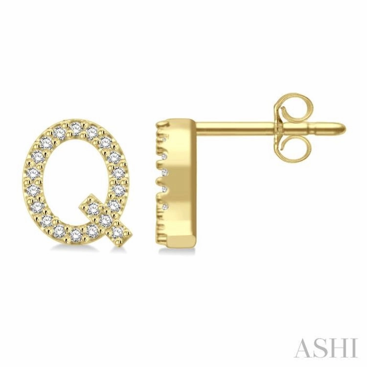 Trendy Touch Delicate Touch 1/8 Ctw Initial 'Q' Round Cut Diamond Earrings in 10K Yellow Gold