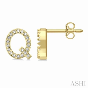 Trendy Touch Delicate Touch 1/8 Ctw Initial 'Q' Round Cut Diamond Earrings in 10K Yellow Gold