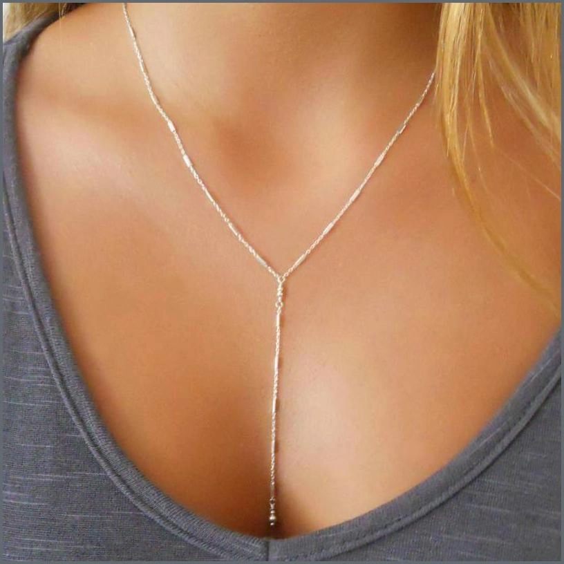 Personal Statement Dainty Sterling Silver Lariat Y Necklace Chain with Tiny Tubes