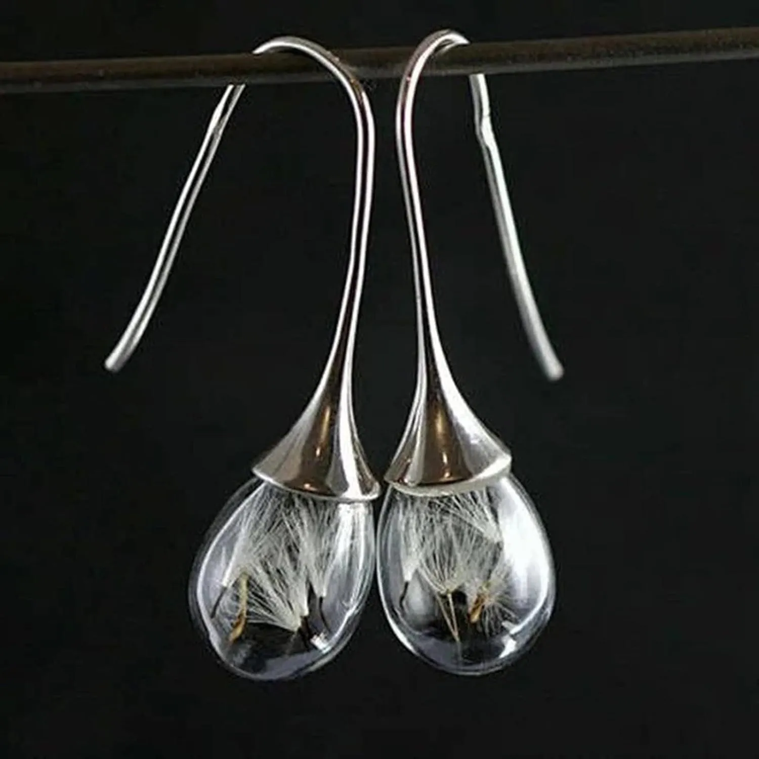 Dandelion Dangle Earrings Teardrop Shape Drop Earrings Temperament Personality Statement Earrings for Women (Silver, One Size)