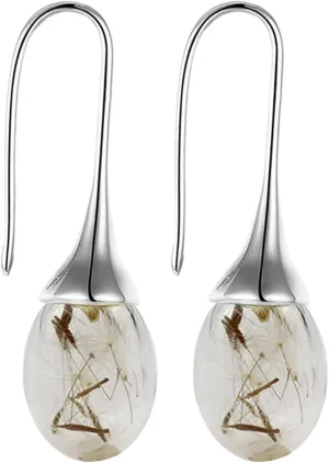 Dandelion Dangle Earrings Teardrop Shape Drop Earrings Temperament Personality Statement Earrings for Women (Silver, One Size)