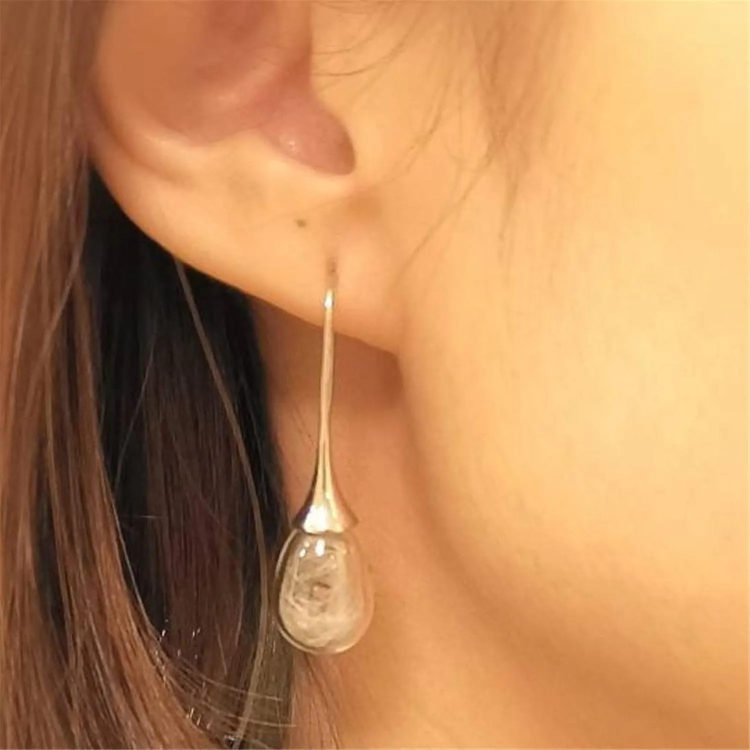 Dandelion Dangle Earrings Teardrop Shape Drop Earrings Temperament Personality Statement Earrings for Women (Silver, One Size)