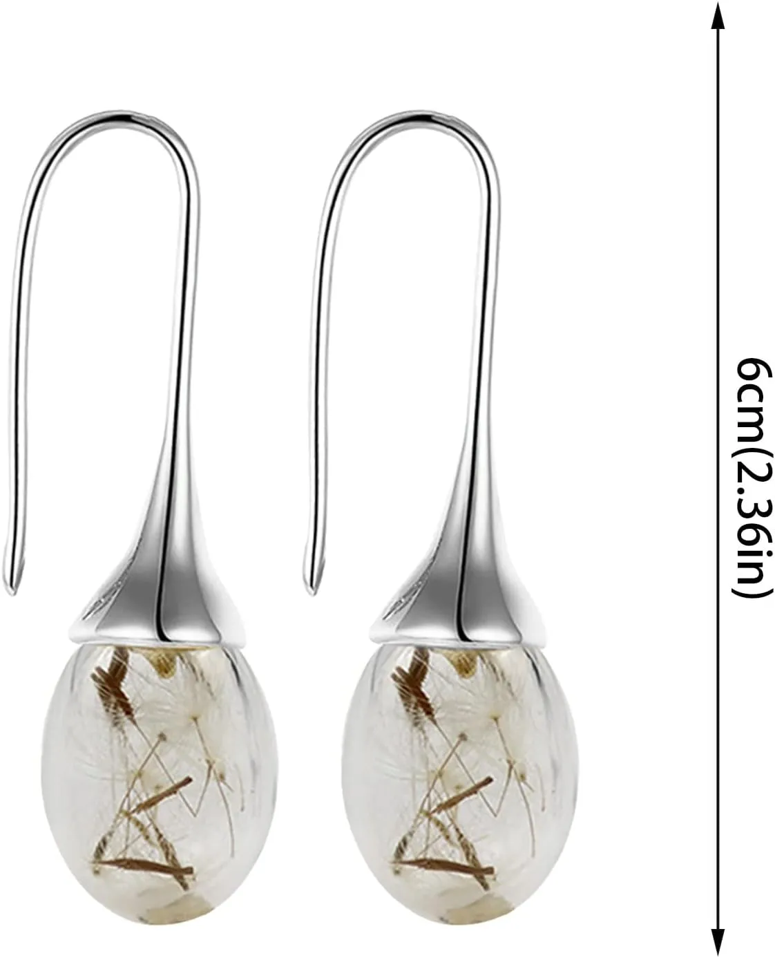 Dandelion Dangle Earrings Teardrop Shape Drop Earrings Temperament Personality Statement Earrings for Women (Silver, One Size)
