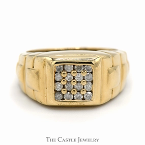 Men's Square Shaped Diamond Cluster Ring in 10k Yellow Gold Timeless Item