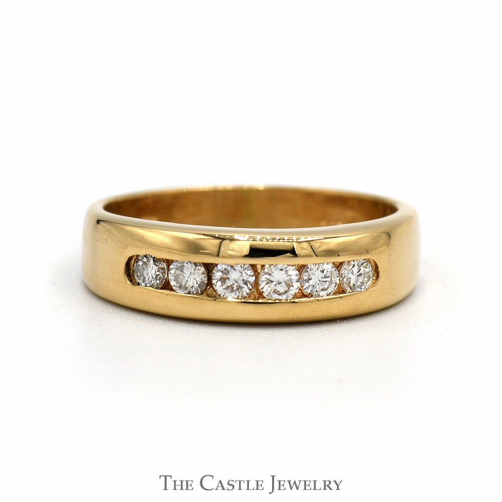 Wedding Favor Timeless Decoration 6 Channel Set Diamond Wedding Band in 14k Yellow Gold - Size 6.5