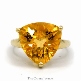 Trillion Cut Citrine Solitaire Ring in 10k Yellow Gold Convenient Design