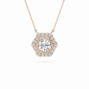 1 ? ctw Round Lab Grown Diamond Hexagon Halo Pendant - 18 Inches Timeless Item Lovely Design