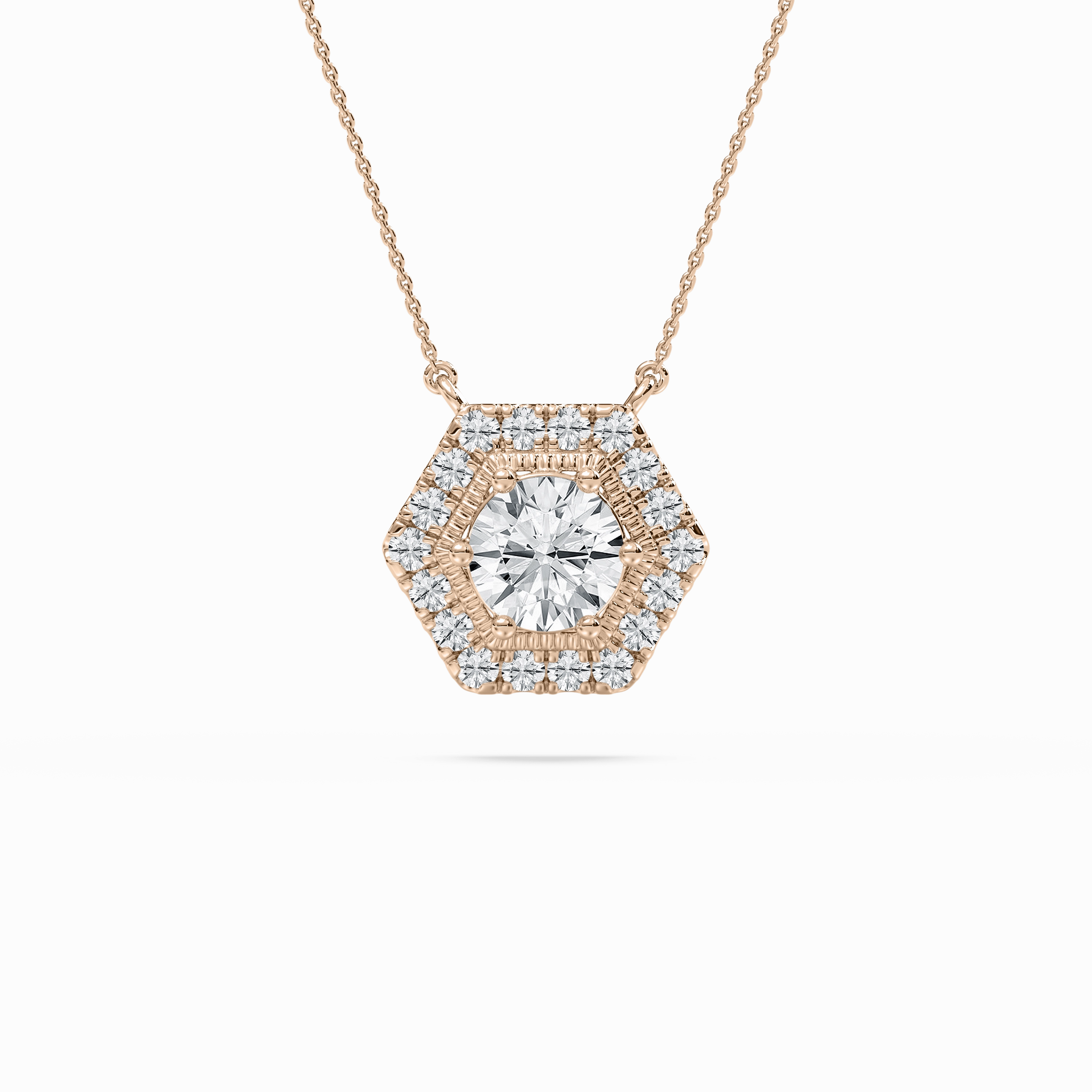 1 ? ctw Round Lab Grown Diamond Hexagon Halo Pendant - 18 Inches Timeless Item Lovely Design