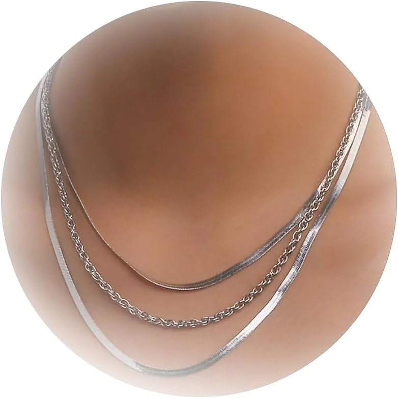 Dcfywl731 Layered Gold Necklaces for Women Stacked Herringbone Paperclip Layered Chains Necklace Gold Snake Choker Necklaces Jewelry for Women