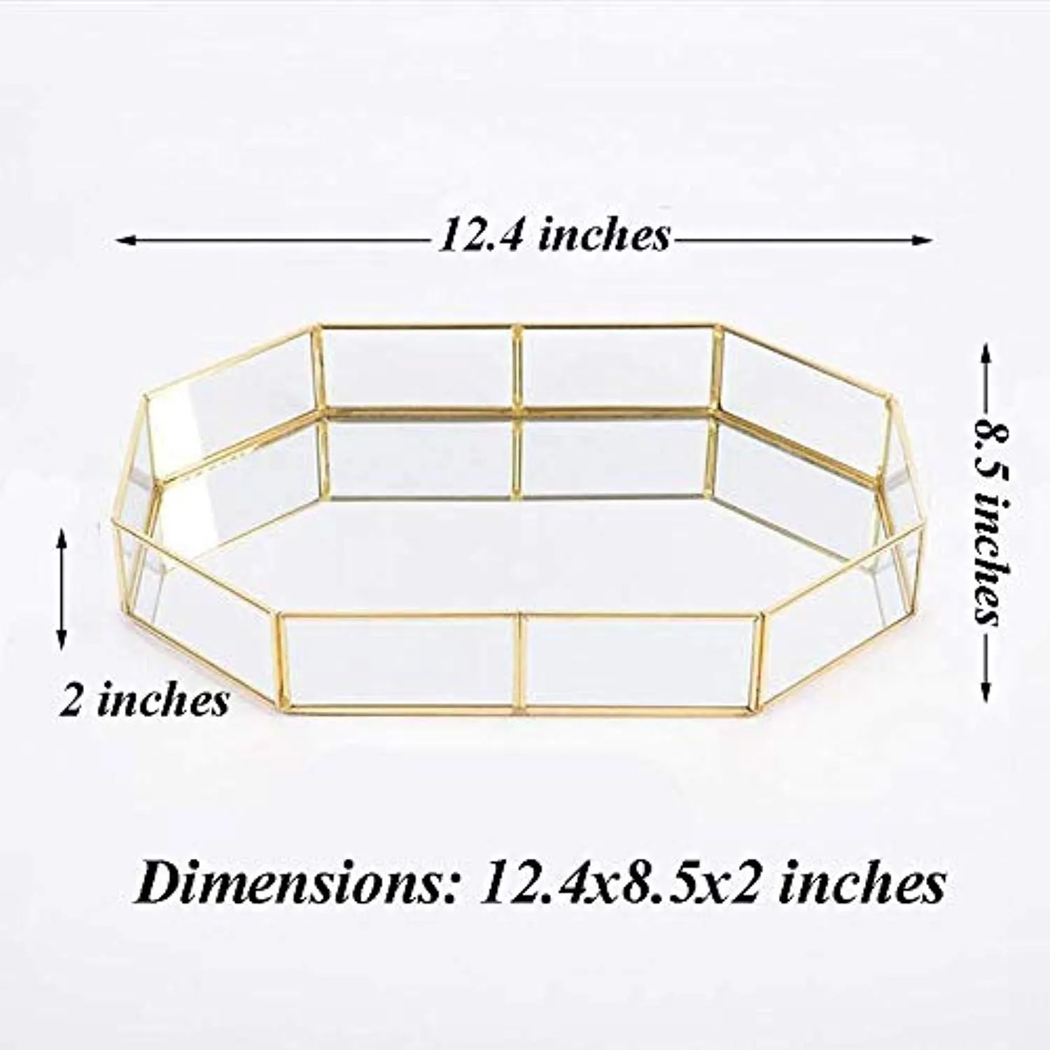 Decorative Metal Mirror Tray,  Gold Leaf Finish, 12.4x8.5x2 inches