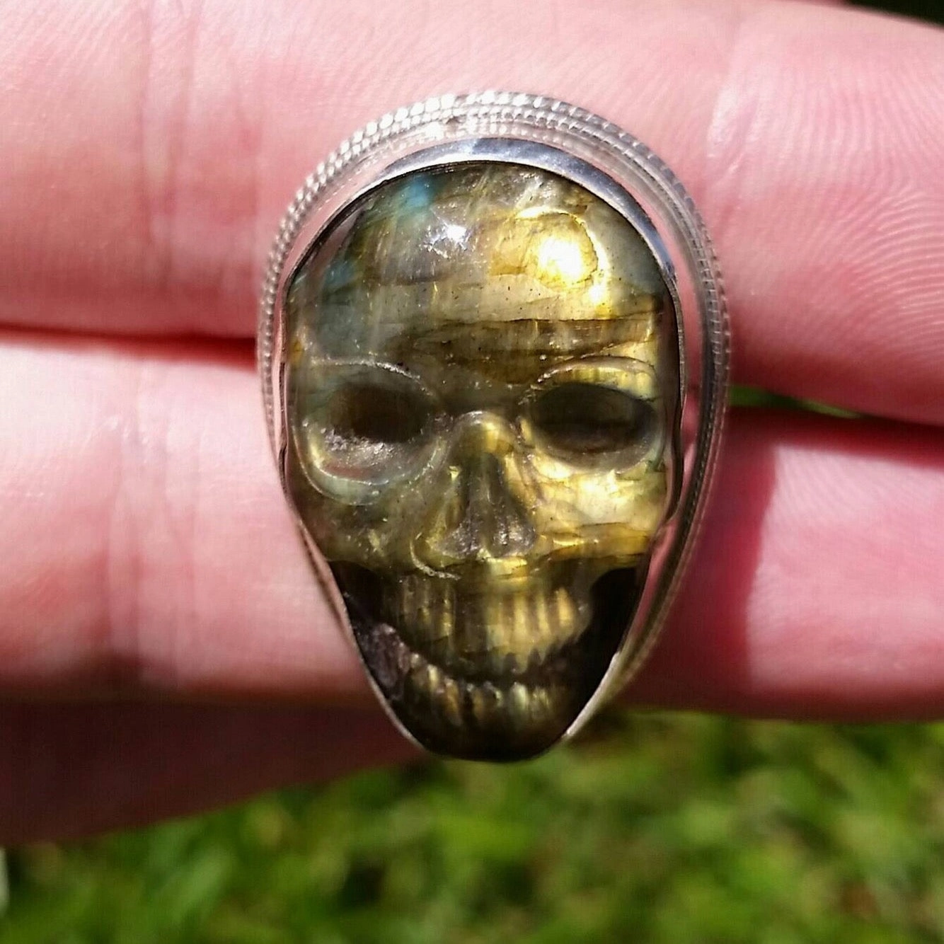 Labradorite Skull Ring Ribbon Winner