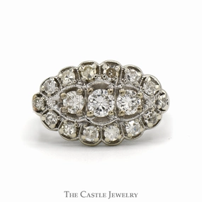 3/4cttw Oval Shaped Diamond Cluster Ring in 14k White Gold Timeless Texture