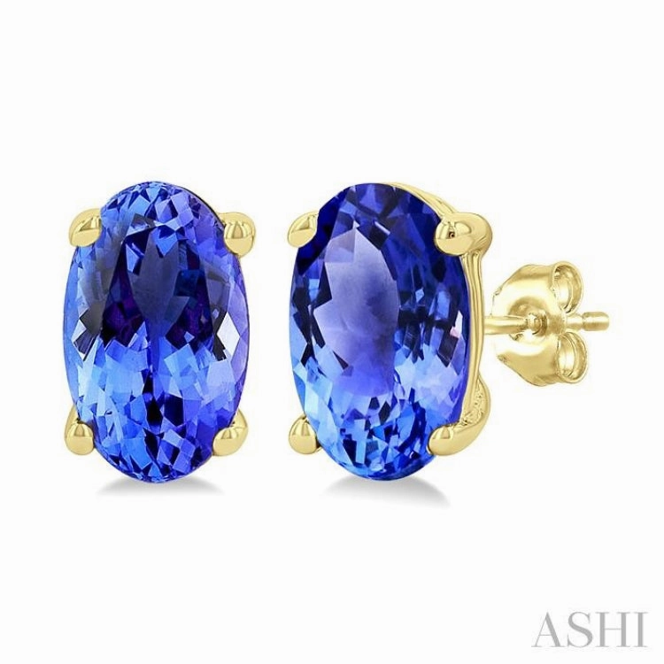 5X3 MM Oval Shape Tanzanite Precious Stud Earrings in 14K Yellow Gold Subtle Vibe