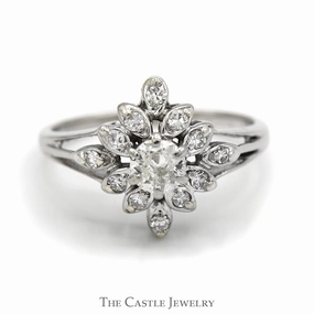 1/2cttw Diamond Flower Cluster Ring in 14k White Gold Split Shank Setting Distinctive Accessory