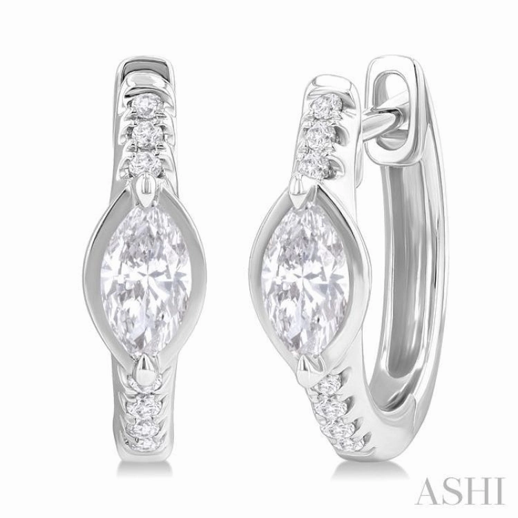 1/3 Ctw Marquise Centerpiece and Round Cut Diamond Fashion Huggie Earrings in 14K White Gold Feminine Light