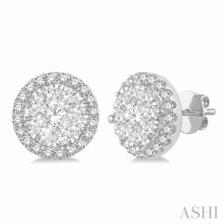 1 Ctw Lovebright Round Cut Diamond Stud Earrings in 14K White Gold Charming Shine